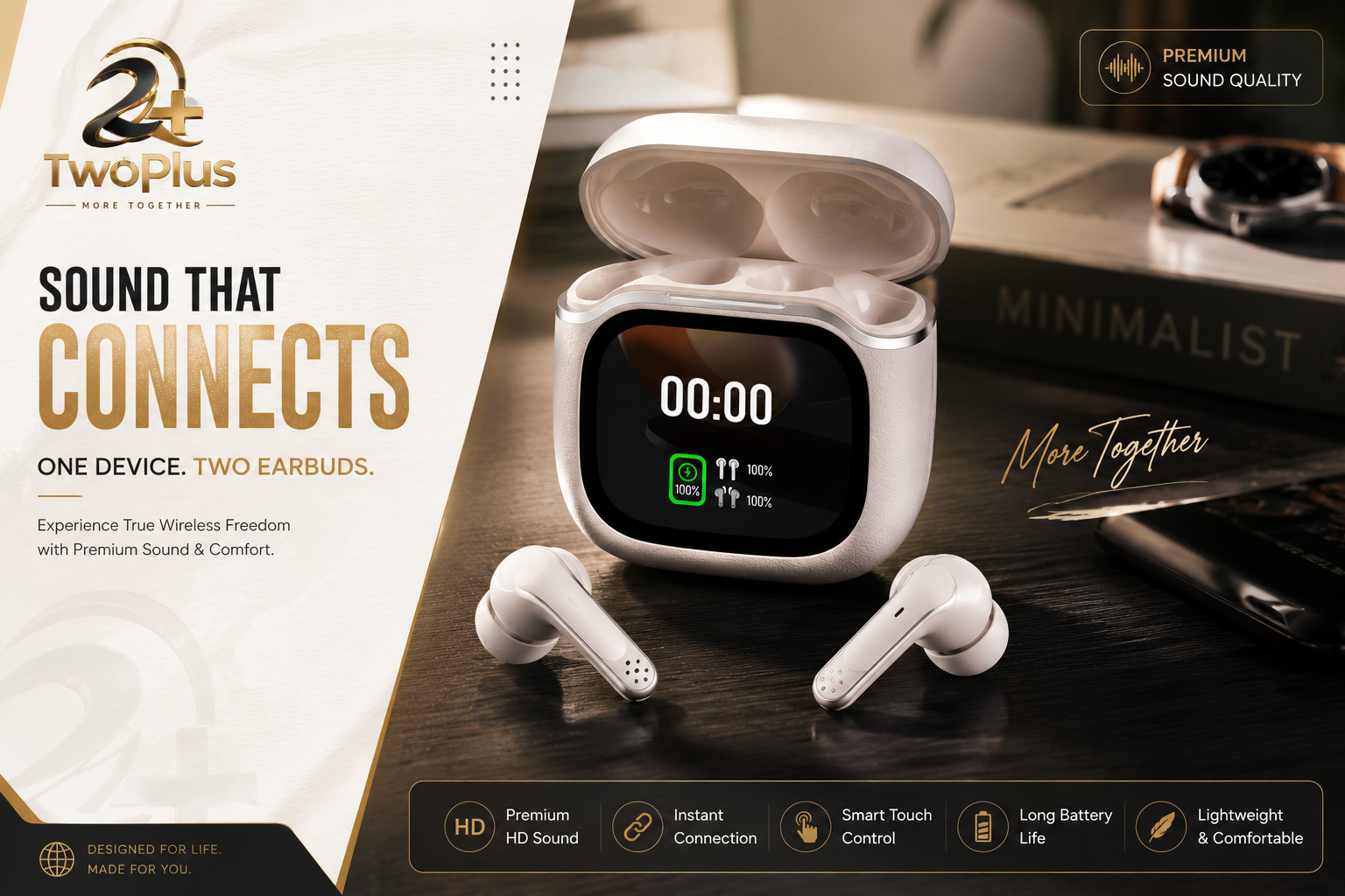 MONOISE PS-6 Smart Touch Screen Wireless Earbuds