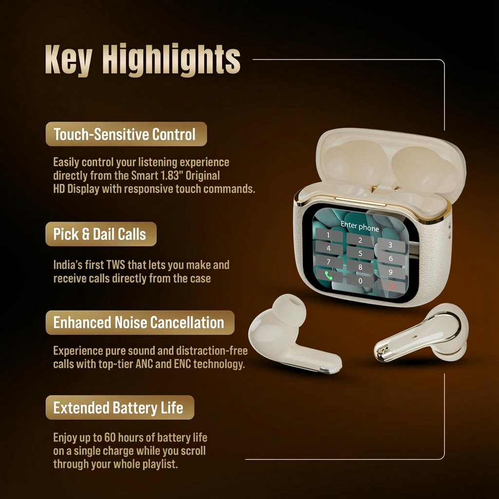 MONOISE PS-6 Smart Touch Screen Wireless Earbuds
